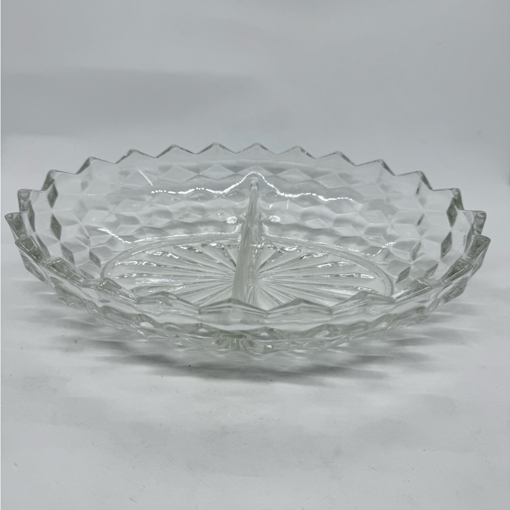 Vintage Fostoria American Clear Pressed Glass Oval Divided Relish Vegetable Dish
